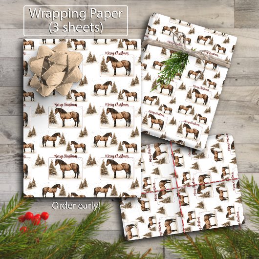 Rustieke Paso Fino Paard Vrolijke Kerstwinter Inpakpapier Vel