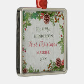 Rustieke Passen getrouwd 1st Christmas Milestone K Metalen Ornament (Rechts)