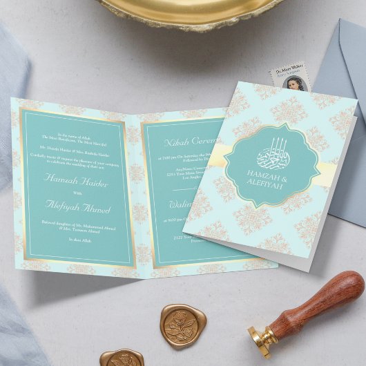 Rustieke Pastel Aqua Blauwe Damast Moslim Bruiloft