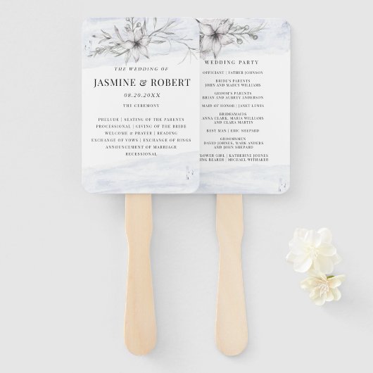 Rustieke Pastel Botanics Bruiloft Hand Fan Handwaaier (Voorkant en achterkant)