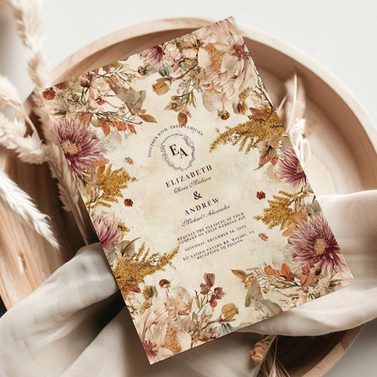 Rustieke pastel botanische bruiloft kaart