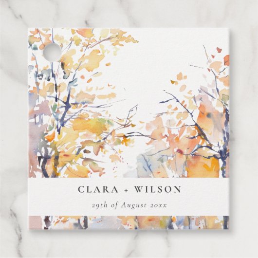 Rustieke Pastel Geel Herfst Herfst Landschap Bruil Bedankjes Labels (Voorkant)