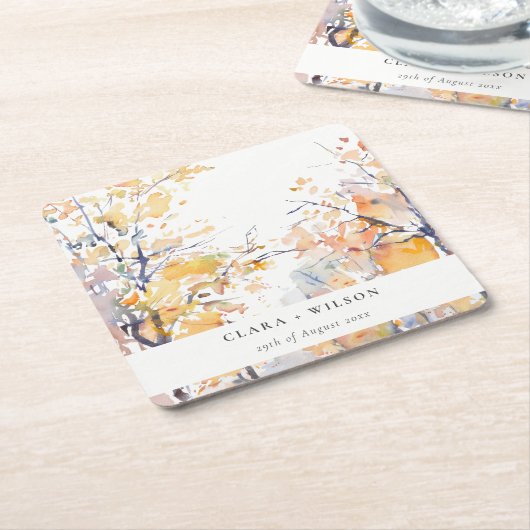 Rustieke Pastel Geel Herfst Herfst Landschap Bruil Kartonnen Onderzetters (Schuin)