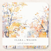 Rustieke Pastel Geel Herfst Herfst Landschap Bruil Kartonnen Onderzetters (Voorkant)