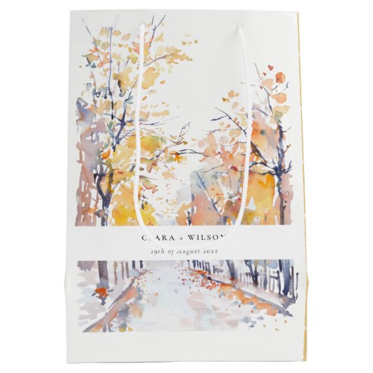 Rustieke Pastel Geel Herfst Herfst Landschap Bruil Medium Cadeauzakje (Achterkant)