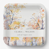 Rustieke Pastel Geel Herfst Herfst Landschap Bruil Papieren Bordje (Voorkant)