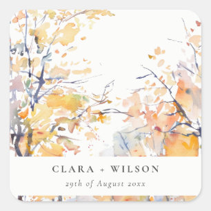 Rustieke Pastel Geel Herfst Herfst Landschap Bruil Vierkante Sticker