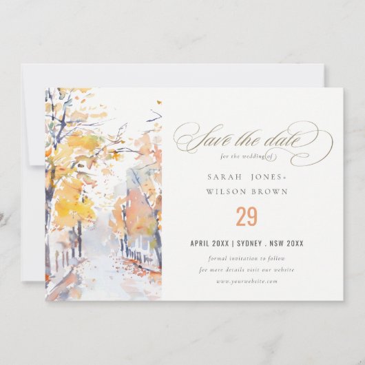 Rustieke Pastel Herfst Herfst Landschap Bruiloft Save The Date (Voorkant)