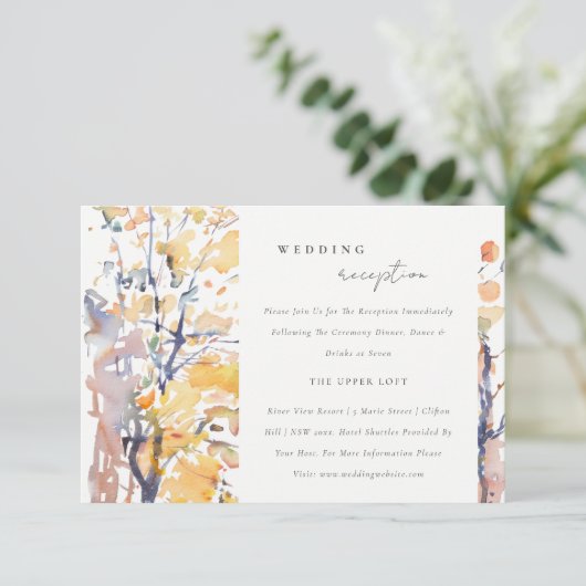 Rustieke pastel herfst landschap bruiloft receptie informatiekaartje (Staand voorkant)