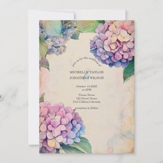 rustieke pastel hortensia bloem kaart (Voorkant)