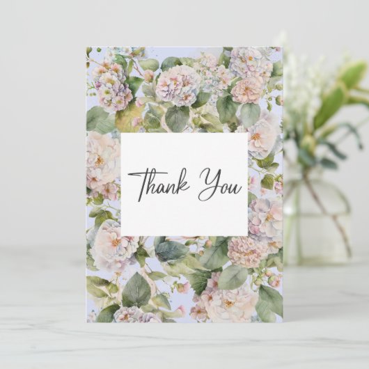 Rustieke Pastel Hydrangea Floral Monogram Periwink Bedankkaart (Staand voorkant)