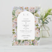 Rustieke Pastel Hydrangea Floral Monogram Periwink Kaart (Staand voorkant)