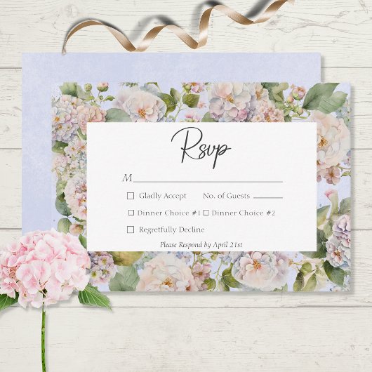 Rustieke Pastel Hydrangea Floral Monogram Periwink RSVP Kaartje