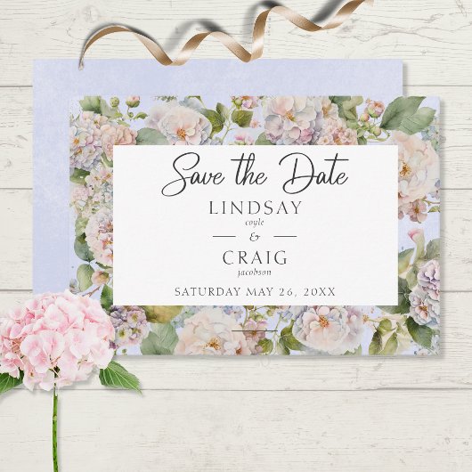 Rustieke Pastel Hydrangea Floral Monogram Periwink Save The Date
