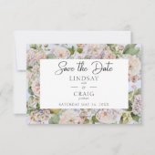Rustieke Pastel Hydrangea Floral Monogram Periwink Save The Date (Voorkant)