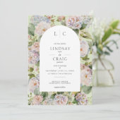 Rustieke Pastel Hydrangea Floral Monogram Sage Gro Kaart (Staand voorkant)