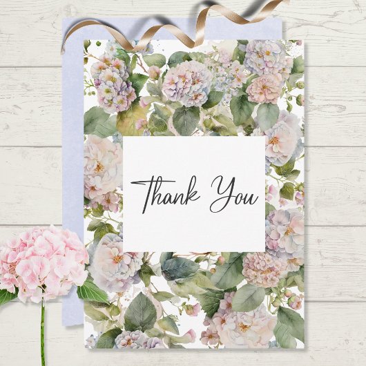 Rustieke Pastel Hydrangea Floral Monogram Wit Bedankkaart