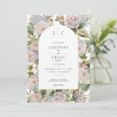 Rustieke Pastel Hydrangea Floral Monogram Wit Kaart (Staand voorkant)