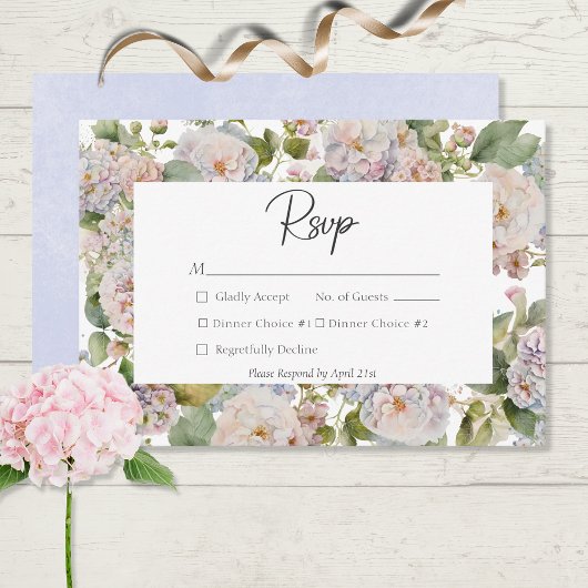Rustieke Pastel Hydrangea Floral Monogram Wit RSVP Kaartje