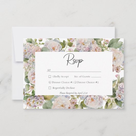 Rustieke Pastel Hydrangea Floral Monogram Wit RSVP Kaartje (Voorkant)