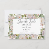 Rustieke Pastel Hydrangea Floral Monogram Wit Save The Date (Voorkant)