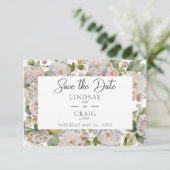 Rustieke Pastel Hydrangea Floral Monogram Wit Save The Date (Staand voorkant)