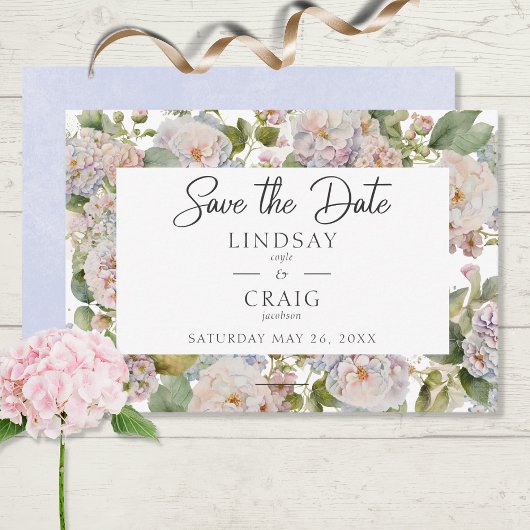 Rustieke Pastel Hydrangea Floral Monogram Wit Save The Date