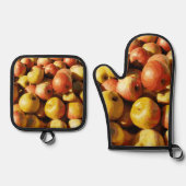 Rustieke Pastel Kleurrijke Herfst Apple Orchard Oo Ovenwant & Pannenlap Set (Voorkant)