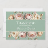 Rustieke Pastel Sage Groene Blush Roze Pioen Bruil Bedankkaart (Voorkant)