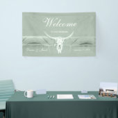 Rustieke Pastel Sage Groene Westerne Koe Schedel W Spandoek (Beurs)
