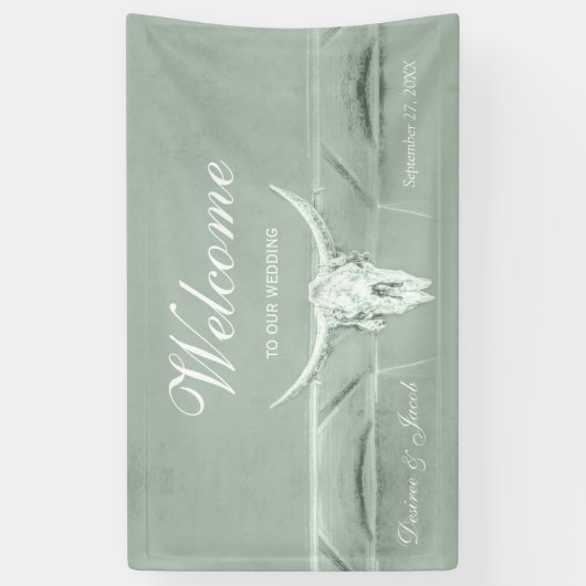 Rustieke Pastel Sage Groene Westerne Koe Schedel W Spandoek (Verticaal)