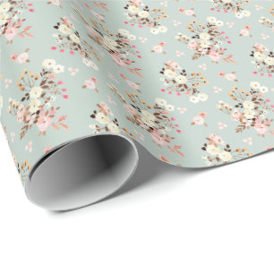 Rustieke Pastel Waterverf Bloemboeket Patroon Cadeaupapier