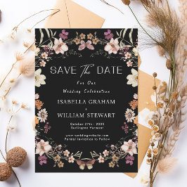 Rustieke Pastel Wildflower Black Boho Save The Dat Kaart
