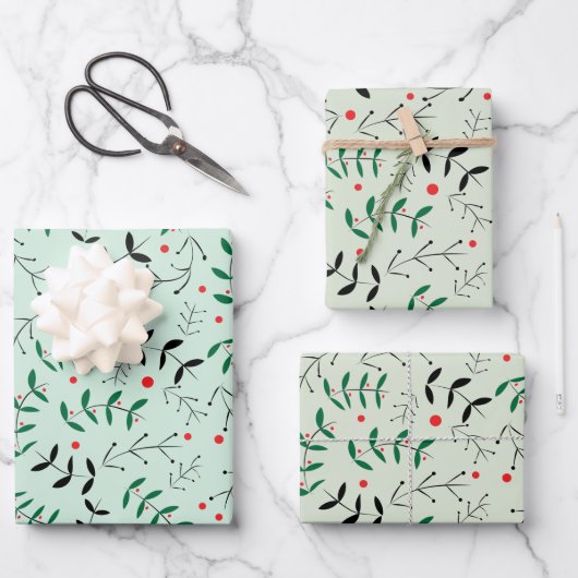 Rustieke Pastel Winter Bosgroen Inpakpapier Vel (Voorkant)