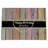 Rustieke Pastel Wood Plank Happy Birthday Groot Cadeauzakje (Voorkant)