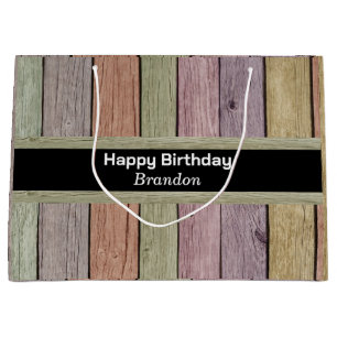 Rustieke Pastel Wood Plank Happy Birthday Groot Cadeauzakje