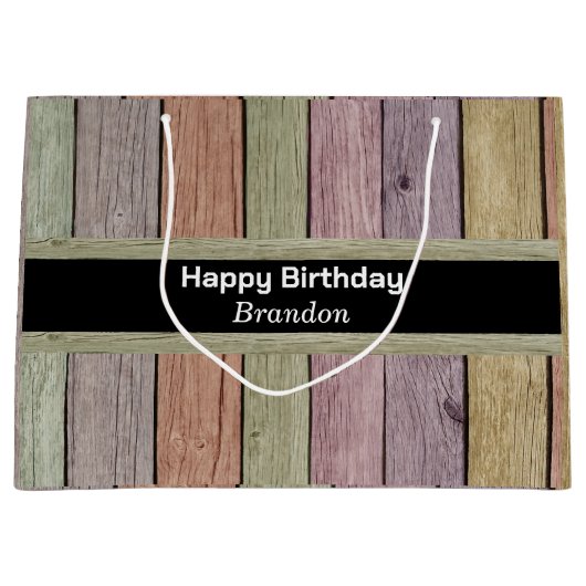 Rustieke Pastel Wood Plank Happy Birthday Groot Cadeauzakje (Voorkant)