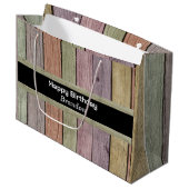 Rustieke Pastel Wood Plank Happy Birthday Groot Cadeauzakje (Voorkant Gekanteld)