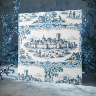 Rustieke pastorale Toile De Jouy vintage textiel b Tegeltje