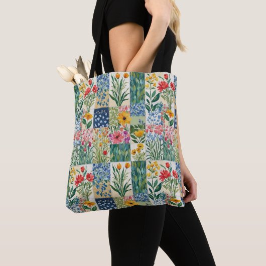Rustieke Patchwork Floral Botanical Garden  Tote Bag (Dichtbij)