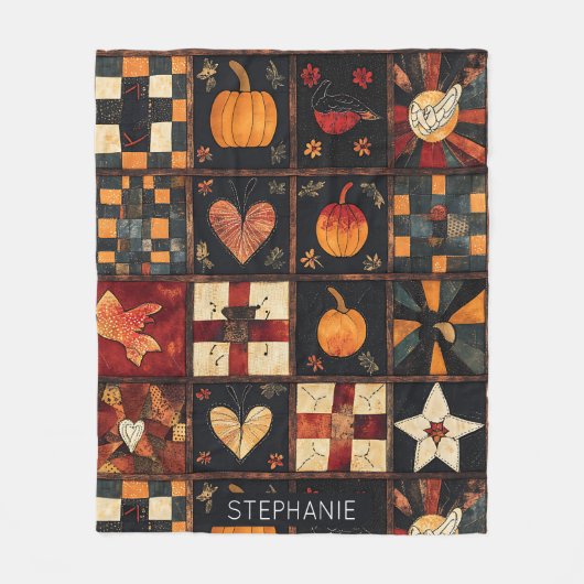 Rustieke patchwork | Folk Art Autumn Quilt patroon Fleece Deken (Voorkant)