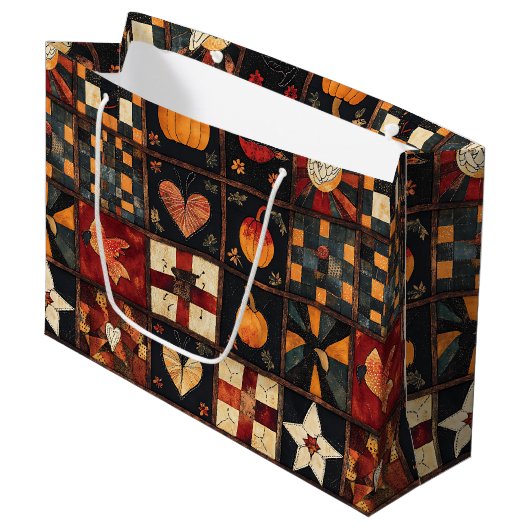 Rustieke patchwork | Folk Art Autumn Quilt patroon Groot Cadeauzakje (Voorkant Gekanteld)