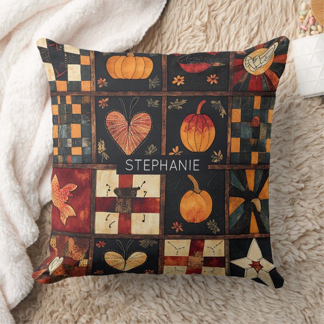Rustieke patchwork | Folk Art Autumn Quilt patroon Kussen (Deken)