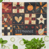 Rustieke patchwork | Folk Art Autumn Quilt patroon Theedoek (Gevouwen)