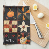 Rustieke patchwork | Folk Art Autumn Quilt patroon Theedoek (Quarter Fold)