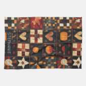 Rustieke patchwork | Folk Art Autumn Quilt patroon Theedoek (Horizontaal)