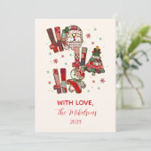 Rustieke Patchwork Ho Ho Ho Kerstmis Feestdagenkaart (Staand voorkant)