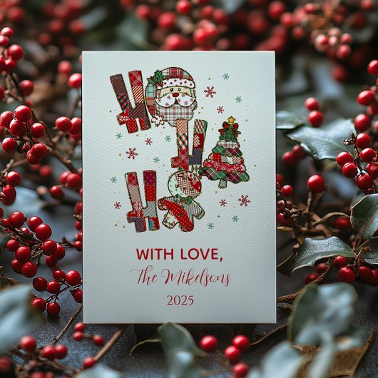 Rustieke Patchwork Ho Ho Ho Kerstmis Feestdagenkaart