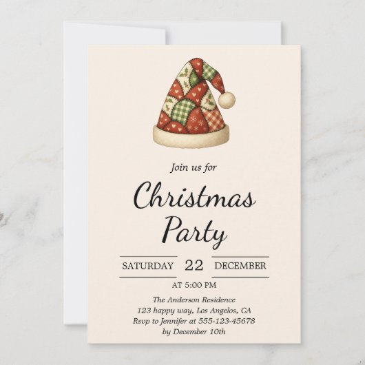 Rustieke patchwork kerstmuts kerstfeest kaart (Voorkant)