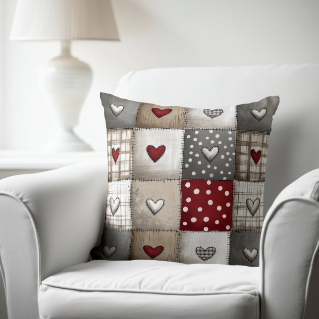 Rustieke patchwork met harten kussen (Creator heeft geüpload)